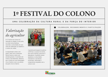 1º Festival do Colono celebra a força do agricultor e consolida homenagem ao interior de Putinga