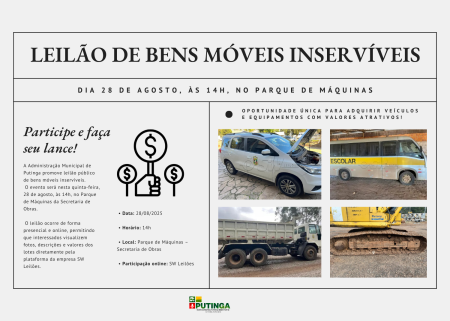 Prefeitura realizará leilão público de bens móveis inservíveis