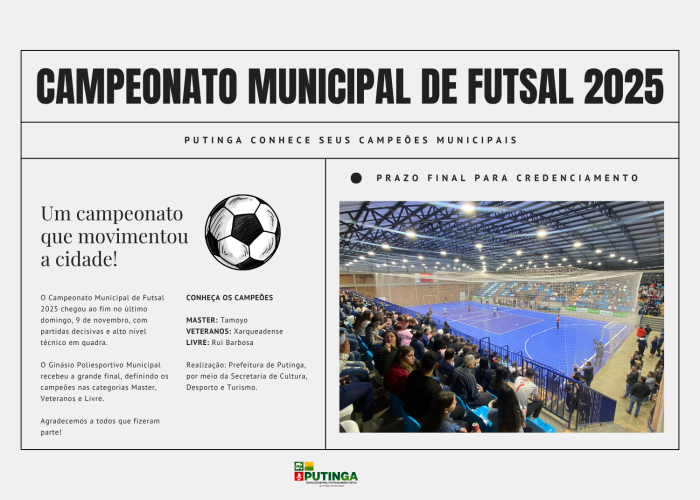 Encerramento do Campeonato Municipal de Futsal consagra os campeões de 2025